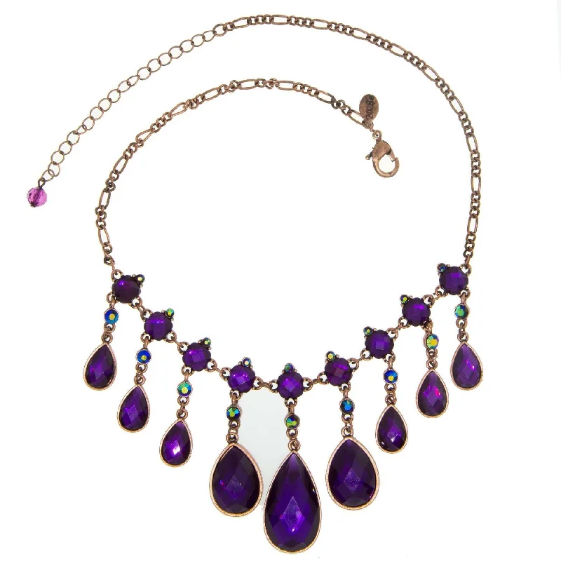 Love Heart Pendant Necklaces-1928 Jewelry Mystic Purple Stone & AB Crystal Bib Statement Necklace 16" + 3" Extension