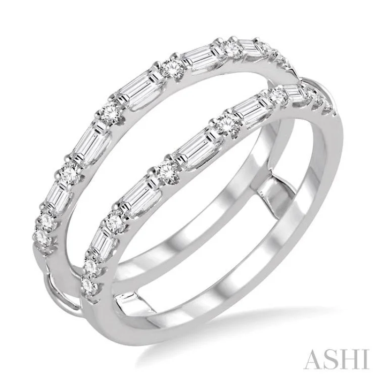 Platinum Wedding Rings-1/2 Ctw Baguette and Round Cut Diamond Insert Ring in 14K White Gold