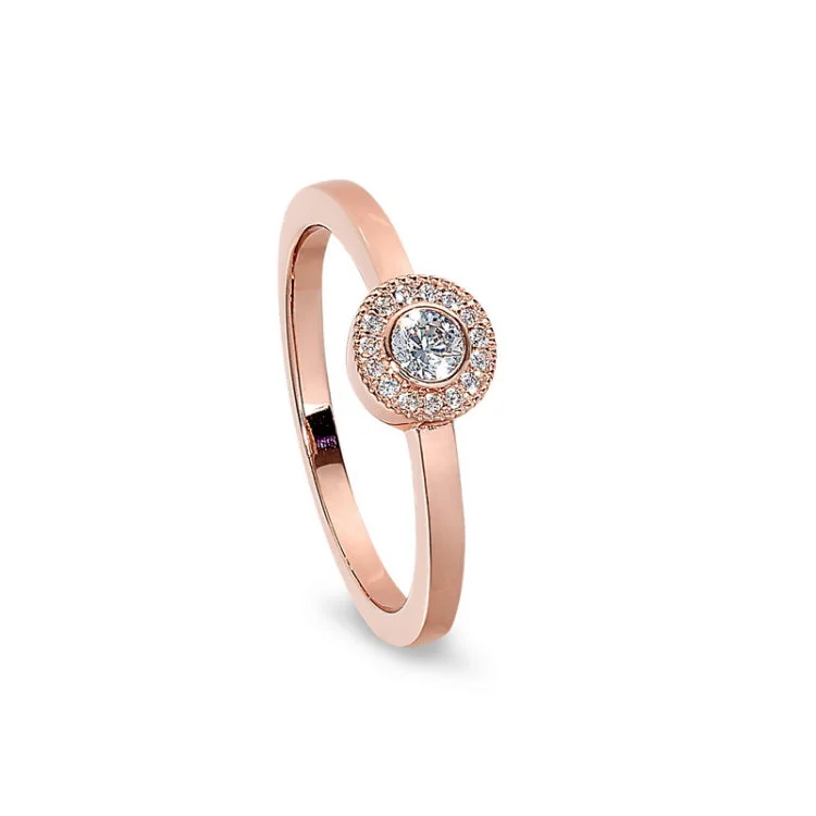 Birthstone Wedding Rings for Couples-Rose Gold Finish Sterling Silver Micropave Round Simulated Diamond Ring with Simulated Diamonds Size 8