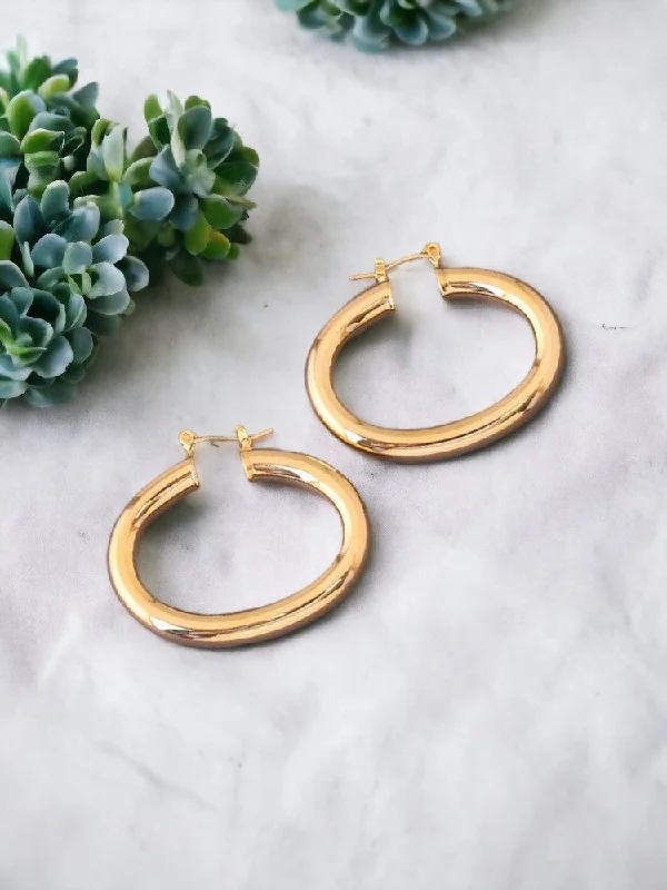 Simple Drop Hoop Earrings-Golden Thames Hoops