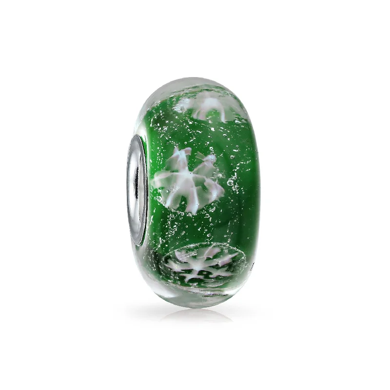 Custom Leather Bangle Bracelets for Women-Christmas Charm Bead Snowflake Murano Glass Spacer for European Bracelets