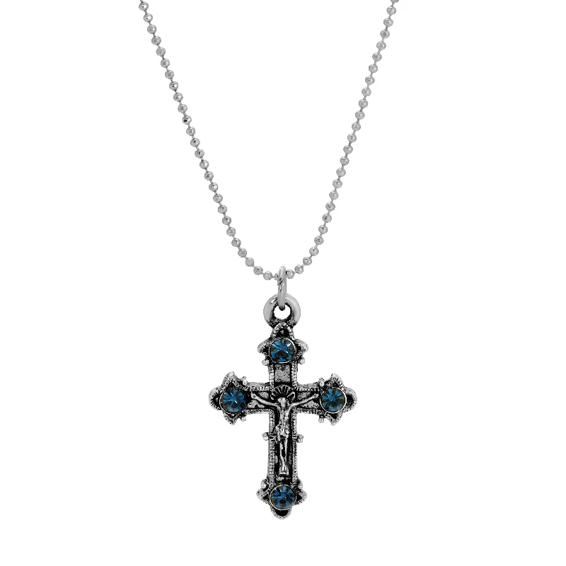 Moon Necklaces-Symbols Of Faith Blue Montana Crystal Crucifix Pendant Necklace 16"