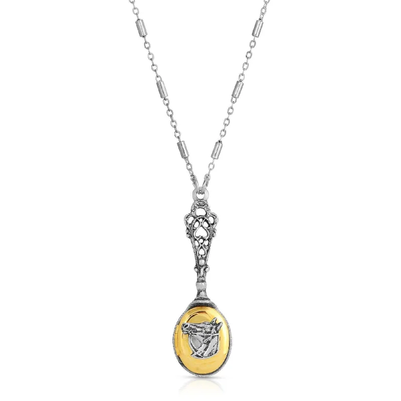 Gemstone Pendant Necklaces-1928 Jewelry Two Tone Horse Head Locket Necklace 28"