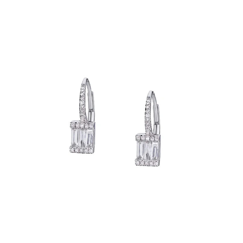 Simple Crystal Stud Earrings-BAGUETTE & DIAMOND LEVER BACK EARRINGS