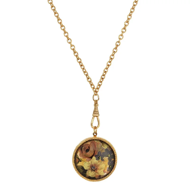 Artistic Pendant Necklaces-1928 Jewelry Round Multicolor Flower Glass Swivel Pendant Locket Necklace 28"