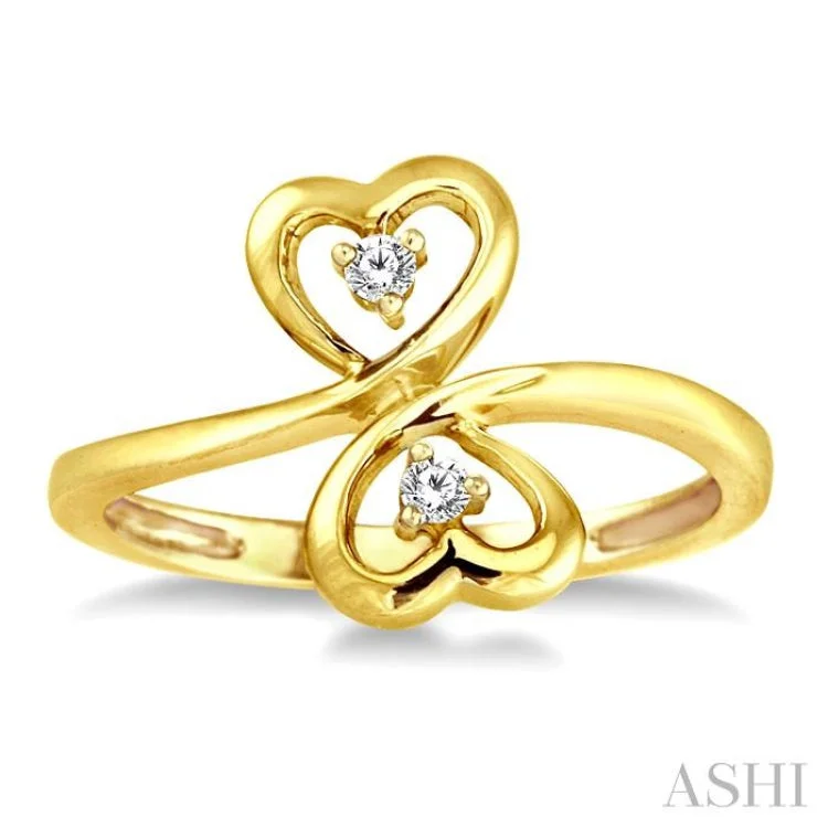 Unique Engagement Bands for Men-1/20 Ctw Round Cut Dual Heart Diamond Ring in 10K Yellow Gold