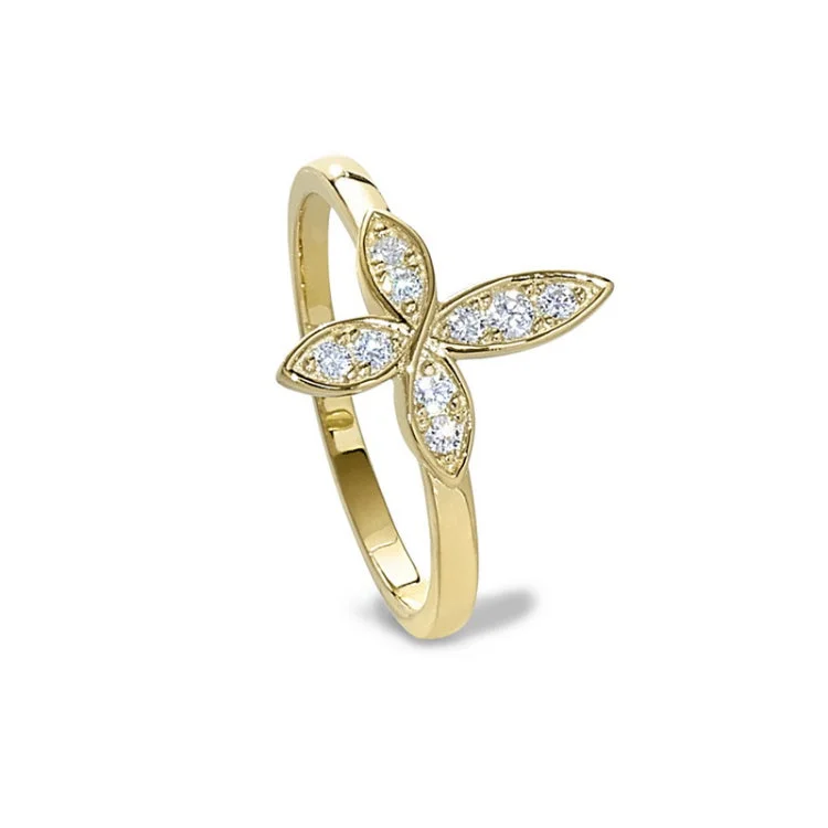 Classic Gold Wedding Rings-Gold Finish Sterling Silver Micropave Marquis Cross Ring with Simulated Diamonds - size 8