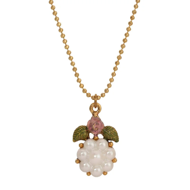 Gemstone Necklaces-1928 Jewelry Pearly Eden Pink Rose Enamel Faux Pearl Flower Pendant Necklace 16"