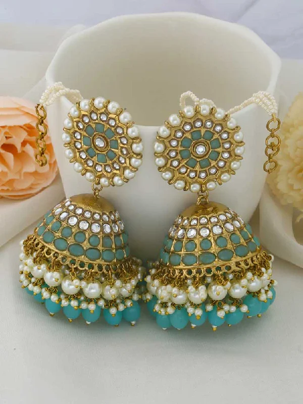 Silver Hoop Dangle Earrings-Turquoise Mrinali Sahara Jhumkis