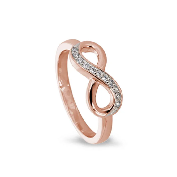 Fashion Diamond Engagement Rings-Rose Gold Finish Sterling Silver Micropave Infinity Ring with Simulated Diamonds