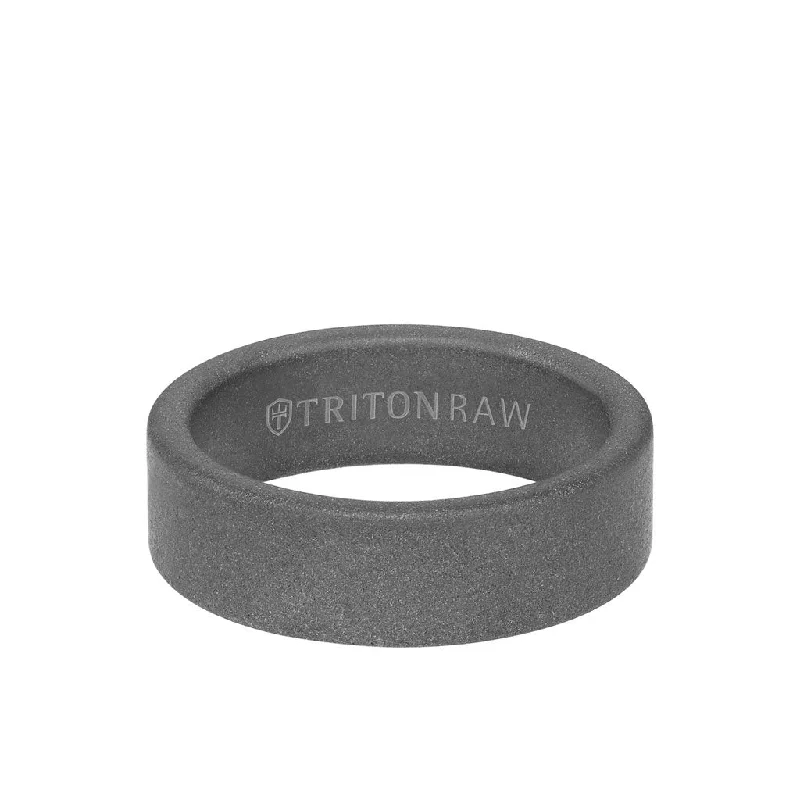 Custom Birthstone Wedding Bands for Her-7MM Tungsten RAW Ring - Sandblasted Matte Finish and Flat Edge