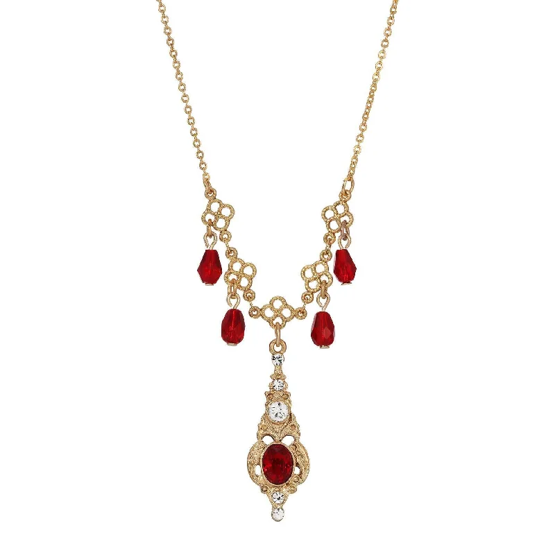 Colorful Necklaces-1928 Jewelry Belle Epoch Red Stone Crystal Drop Necklace 16" + 3" Extender