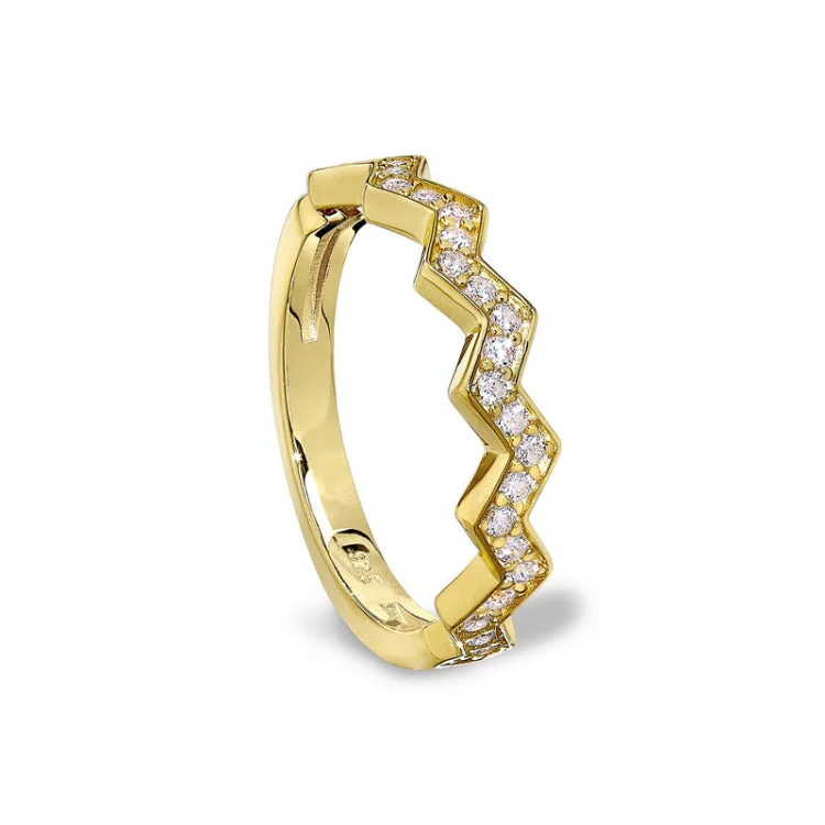 Women’s Vintage Wedding Bands-Gold vermeil sterling silver micropave ups and downs ring with simulated diamonds