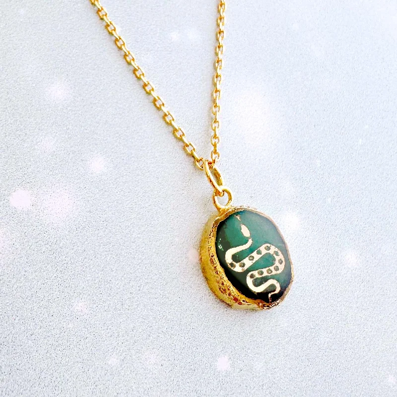 Engraved Name Necklaces-Emerald Snake Gemstone Symbol Necklace by Jill Makes