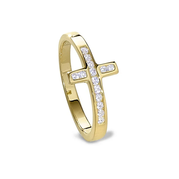 Women’s Custom Engagement Ring Sets-Gold Finish Sterling Silver Micropave Cross Ring with Simulated Diamonds - size 9