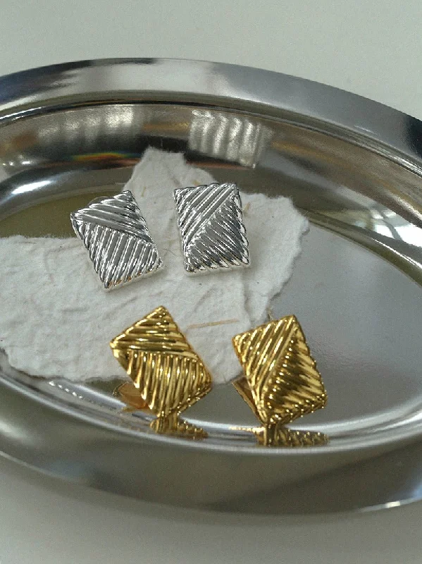 Trendy Silver Earrings-Striped Texture Square Metal Earrings