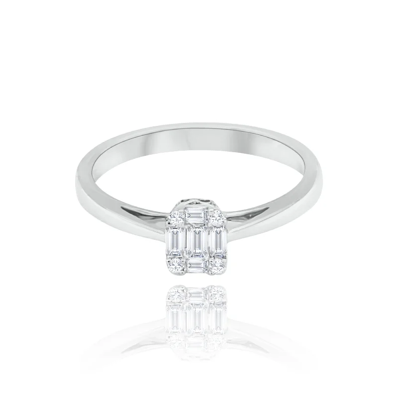 Rose Gold Wedding Rings for Women-Emerald cut Style Invisible set Diamonds "tiny" Ring