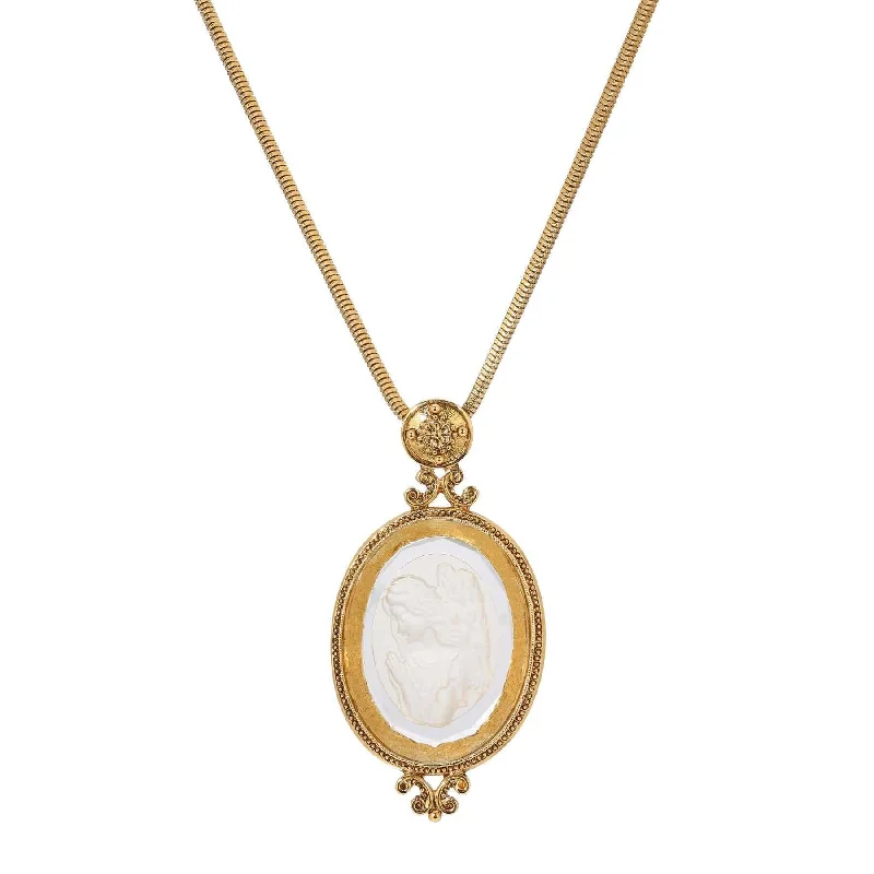 Opal Necklaces-Symbols Of Faith Angel In Prayer Oval Glass Intaglio Pendant Necklace 30"