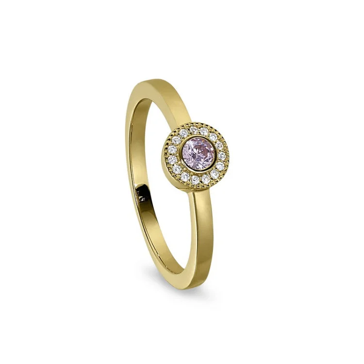 Matching Promise Rings Sets-Gold Finish Sterling Silver Micropave Round Simulated Pink Sapphire Ring with Simulated Diamonds Size 9