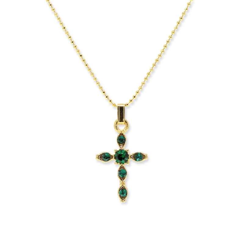 Gothic Necklaces-Symbols Of Faith Emerald Green Crystal Cross Pendant Necklace 16" + 3" Extension