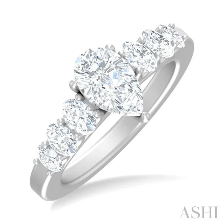 Customizable Promise Bands-1.00 ctw Pers Shape Oval and Round Cut Diamond Semi Mount Engagement Ring in 14K White Gold