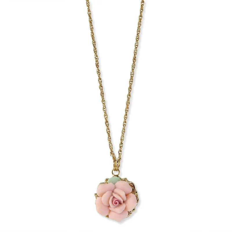 Cute Necklaces-1928 Jewelry Genuine Porcelain Rose Pendant Necklace 16" + 3" Extender