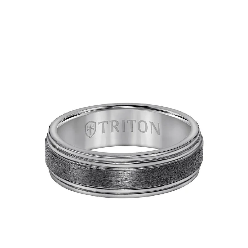 Classic Wedding Bands with Personalization-7MM Tantalum Ring - Brush Finish Center and Round Edge