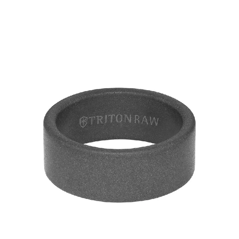 Luxury Promise Rings for Women-9MM Tungsten RAW Ring - Sandblasted Matte Finish and Flat Edge