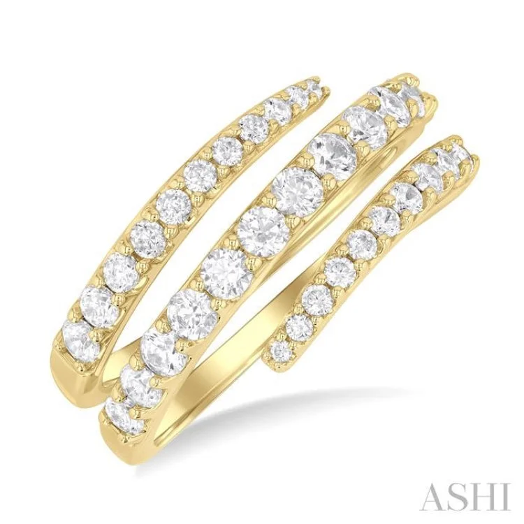 Custom Heart Shaped Promise Rings-1.00 ctw Spiral Round Cut Diamond Fashion Open Wrap Band in 14K Yellow Gold