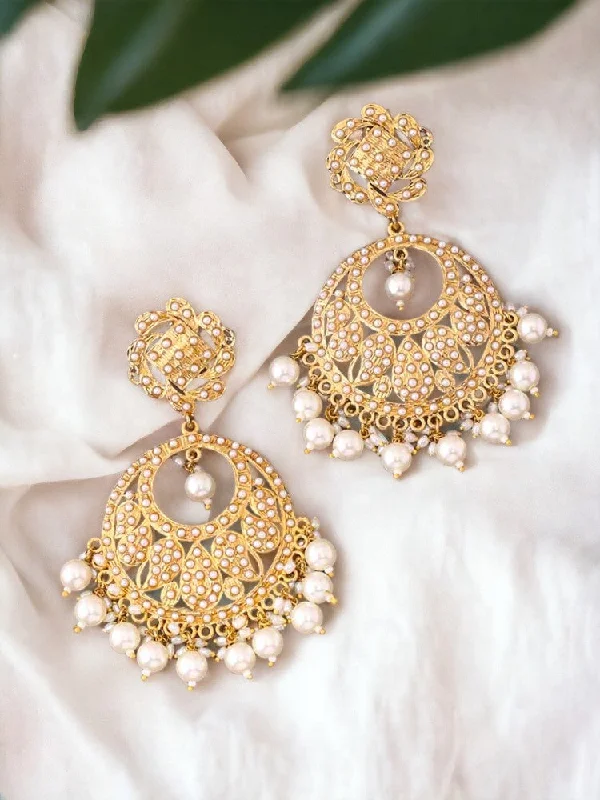 Luxury Gemstone Earrings for Women-Ivory Urva Ethnic Chaandbalis