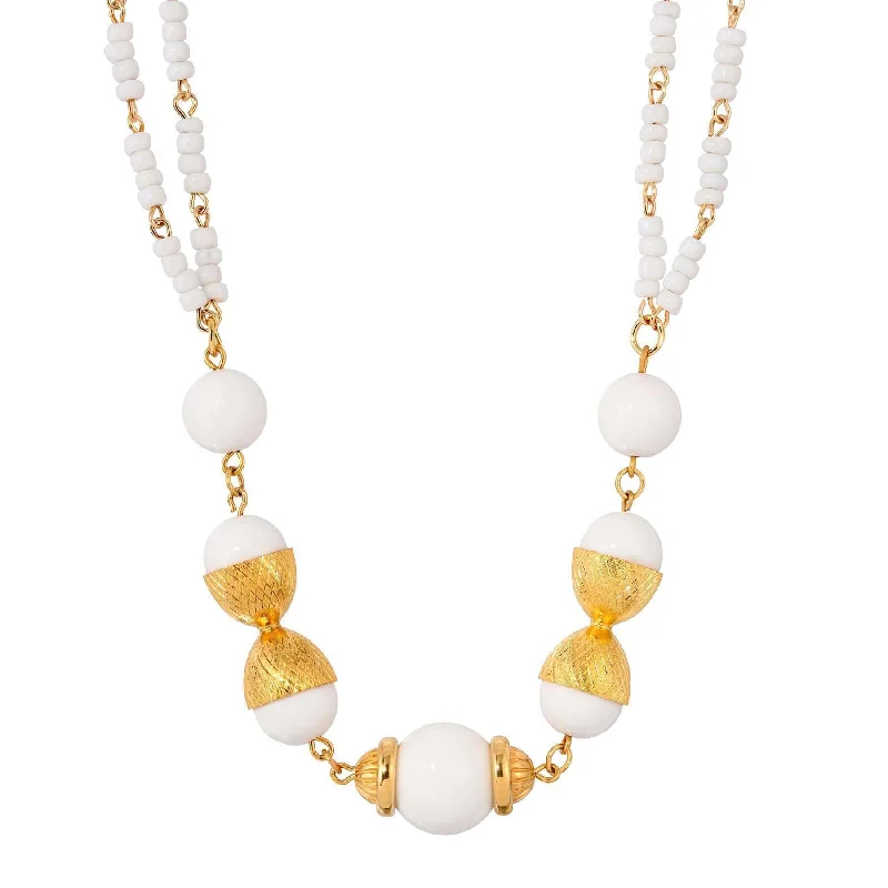 Birthstone Necklaces-1928 Jewelry Golden Cupule White Bead Necklace 16" + 3" Extension