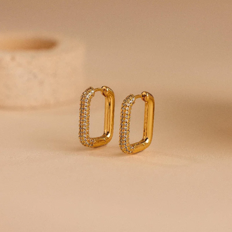 Large Drop Earrings for Women-Chunky Pave Link Earrings