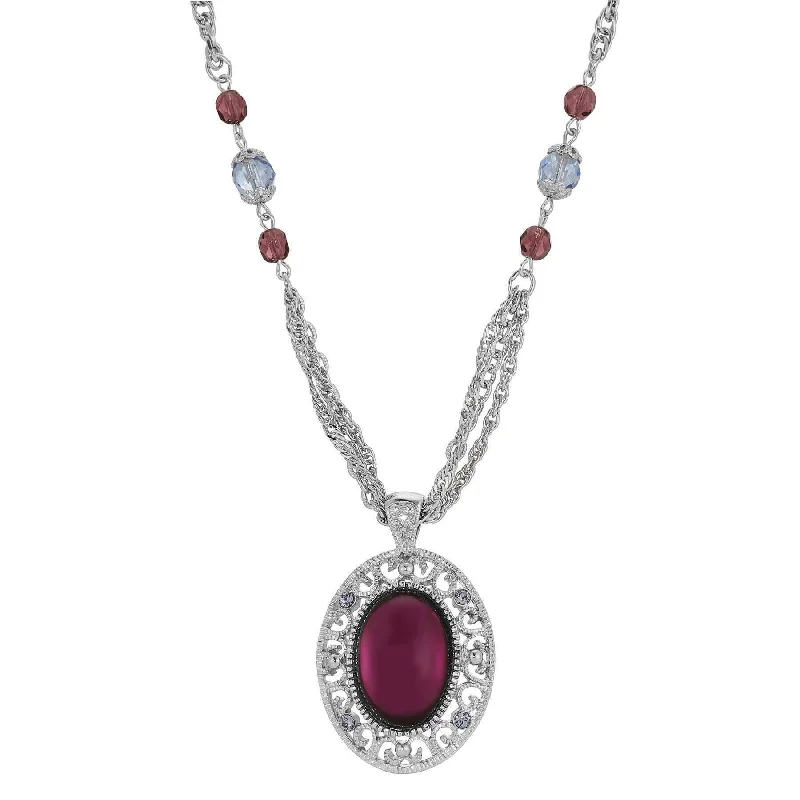 Women's Necklaces-1928 Jewelry Oval Amethyst Stone Filigree Pendant Necklace 18.5" + 3" Extender