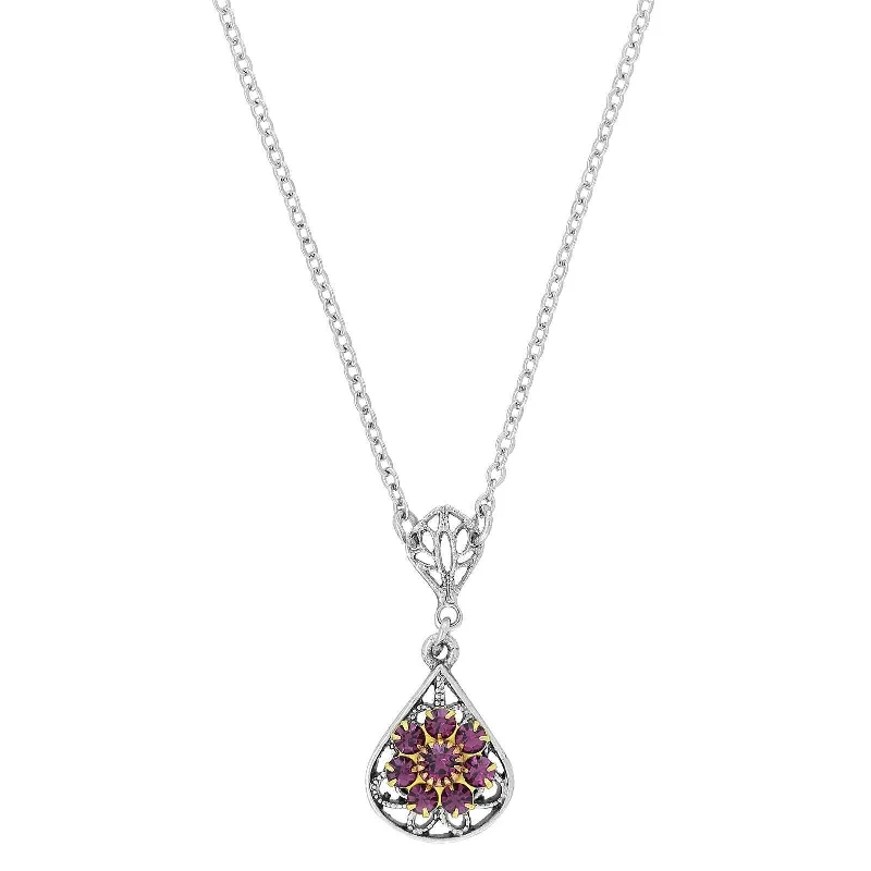 Boutique Necklaces-1928 Jewelry Flower Crystal Cluster Teardrop Pendant Necklace 16" + 3" Extender