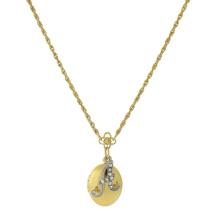 Fathers Day Necklaces-1928 Jewelry Crystal Initial Gold Locket Necklace 16"