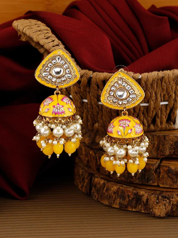 Large Hoop Drop Earrings-Lemon Rangeeli Jhumkis - EOSS