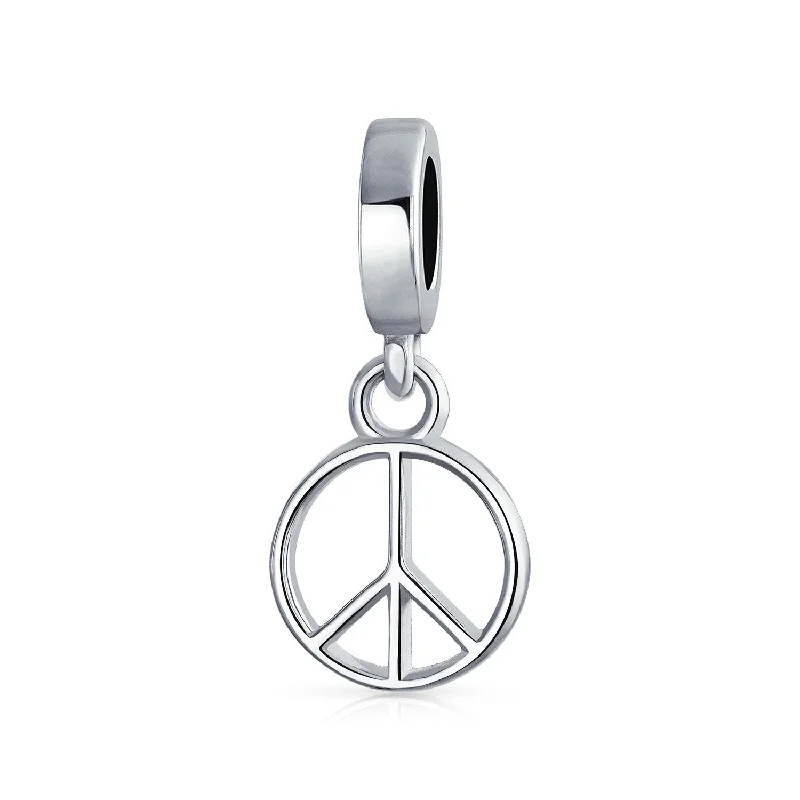 Engraved Name Bracelets for Women-Inspirational World Peace Sign Dangle Charm Bead Sterling Silver for Bracelets