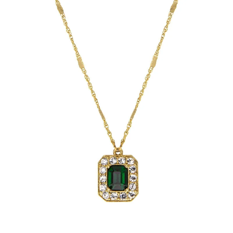 Romantic Necklaces-1928 Jewelry Petite Octagon Emerald Crystal Pendant Necklace 16" + 3" Extender