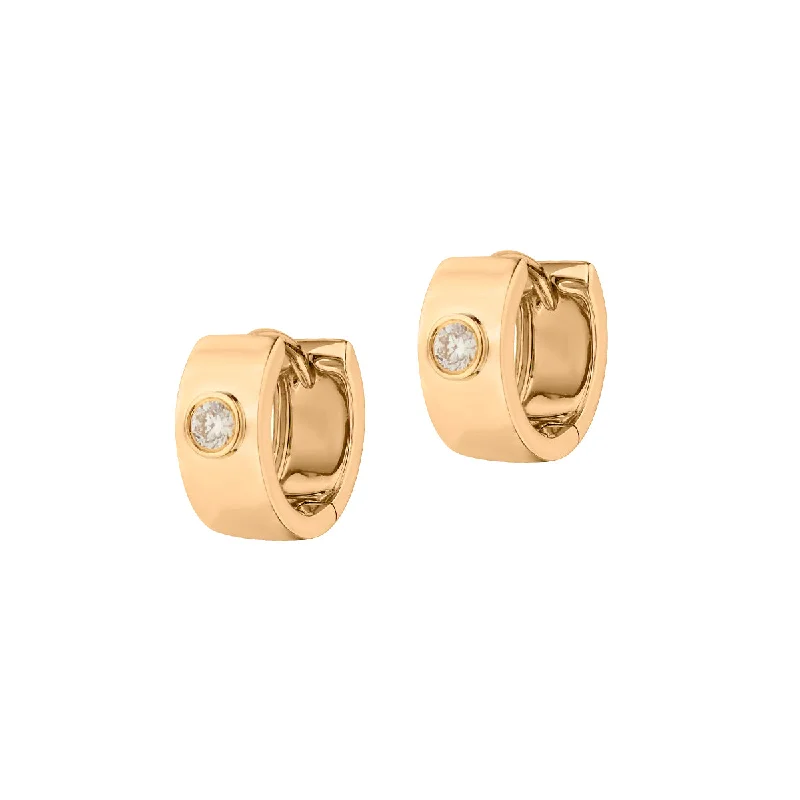 Trendy Drop Gemstone Earrings-SINGLE DIAMOND HUGGIE STYLE EARRINGS