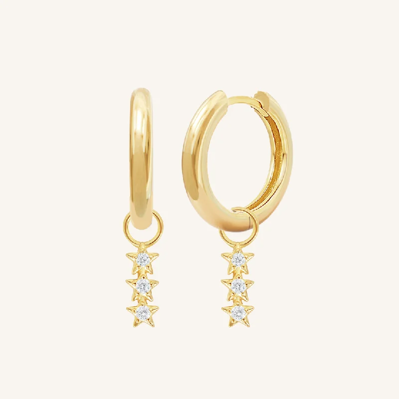 Large Drop Gemstone Hoop Earrings-Constellation Charm Hoops