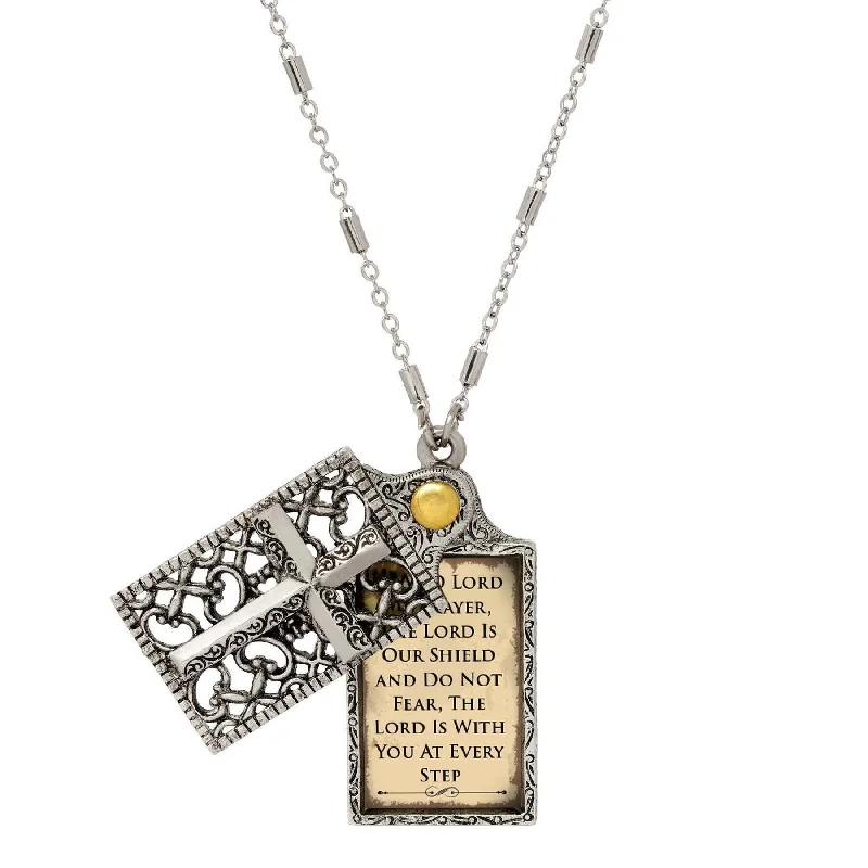 Silver Necklaces-Symbols Of Faith Cross and "Hear O Lord" Slide Locket Necklace 28"