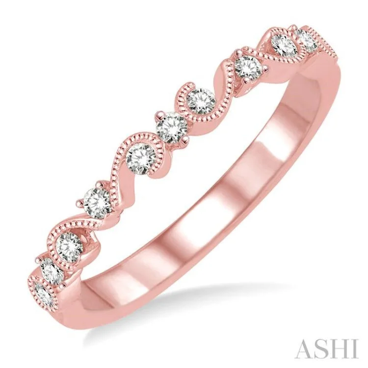 Matching Wedding Rings for Couples-1/5 ctw Round Cut Diamond Stack Band in 14K Rose Gold