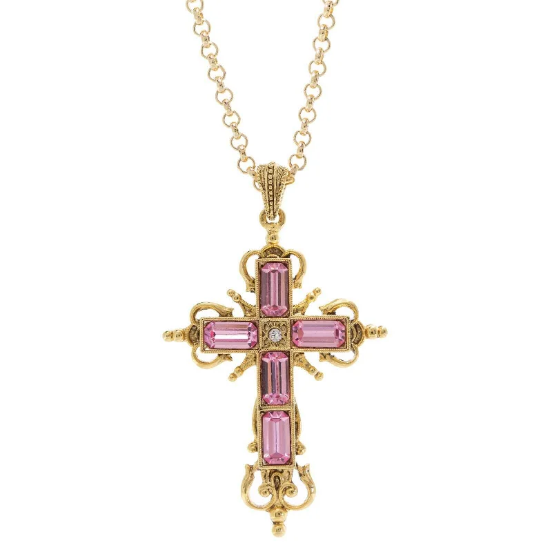 Silk Necklaces-Symbols Of Faith Cavlariae Crystal Cross Pendant Necklace 18" + 3" Extender