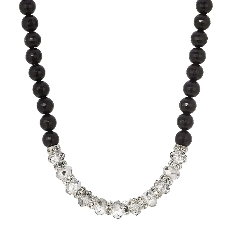 Quote Necklaces-1928 Jewelry Clear & Black Diamond Crystal Jet Black Beaded Necklace 15" + 3" Extension