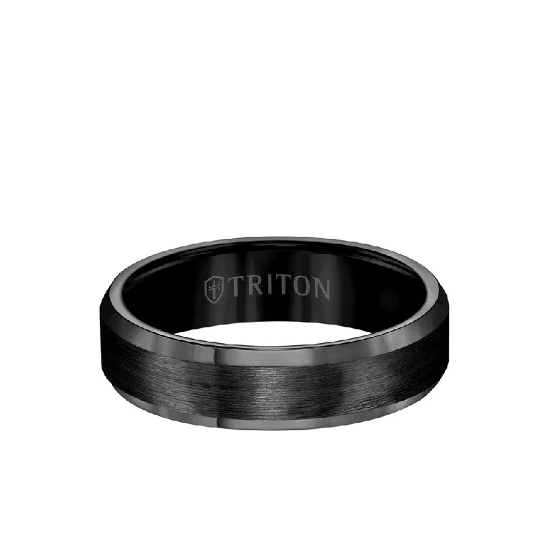 Personalized Custom Diamond Wedding Rings-6MM Tungsten Carbide Ring - Satin Center and Bevel Edge