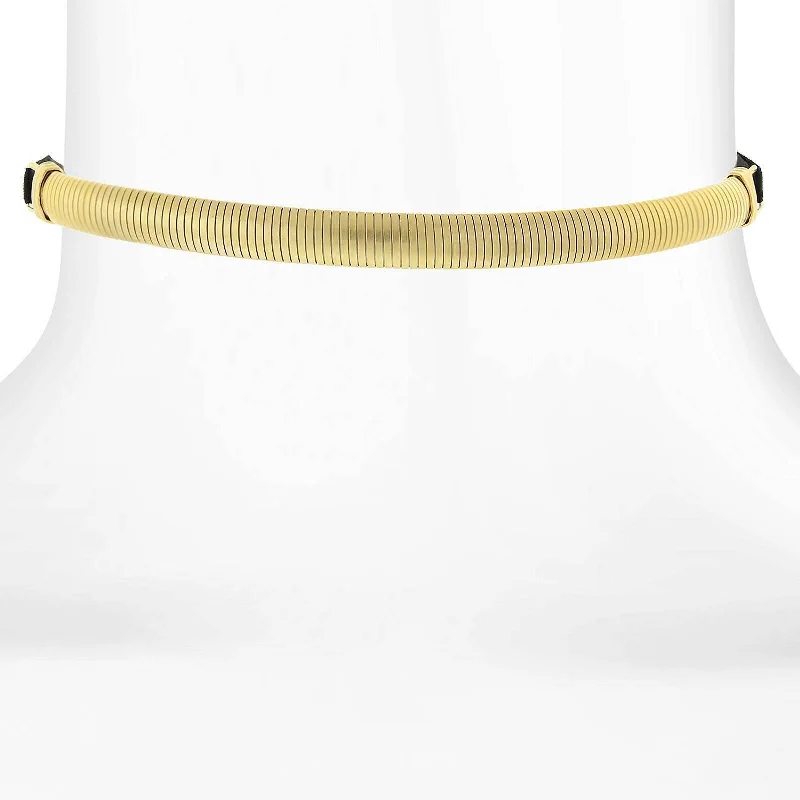 Simple Gold Necklaces-1928 Jewelry Cobra Chain Choker With Black Satin Ribbon Necklace 12" + 5" Extender