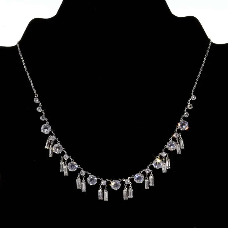 Fashion Jewelry Necklaces-1928 Jewelry Round And Baguette Austrian Crystal Drop Necklace 15"