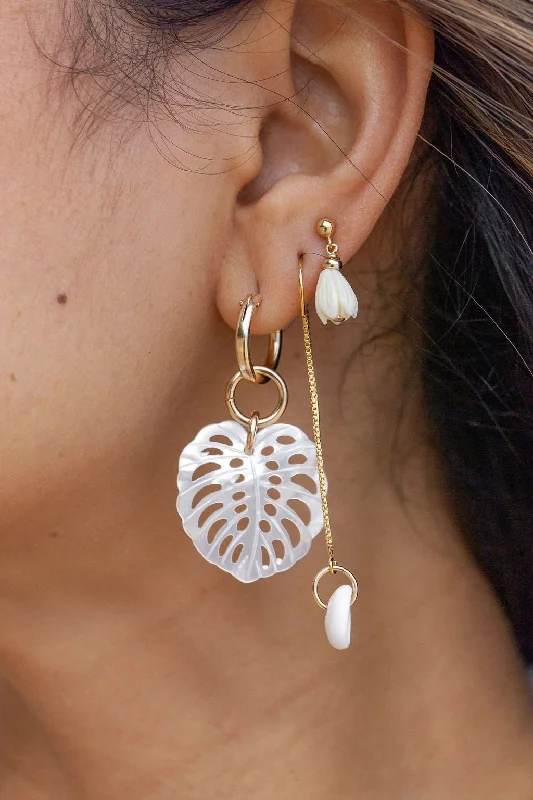 Custom Gemstone Hoop Earrings-Gold Filled Latch Monstera Hoop Earrings - Makana