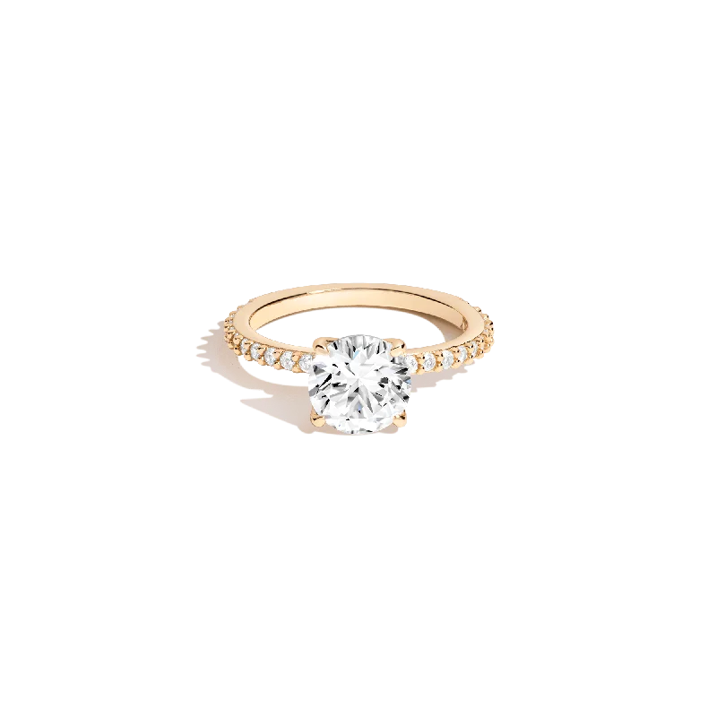 Unique Wedding Rings with Diamonds-Round Lab Grown White Sapphire Solitaire Pavé Ring