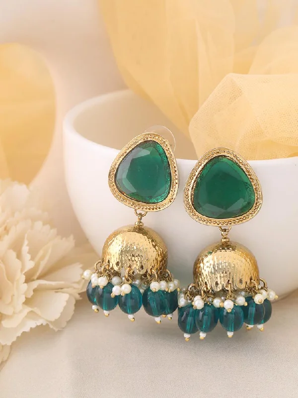 Silver and Gold Earrings-Emerald Mini Shesha Jhumkis